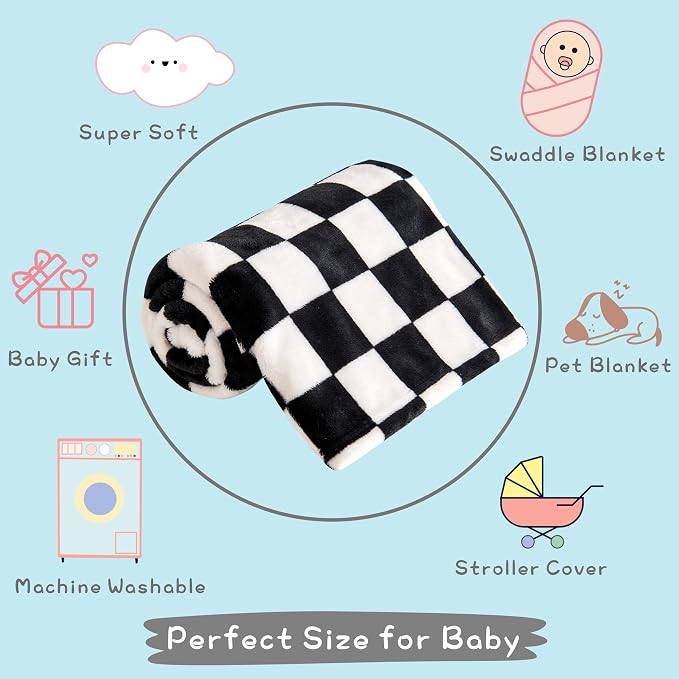 Yurhap Checkered Baby Blanket Fleece Baby Blankets - Image 7