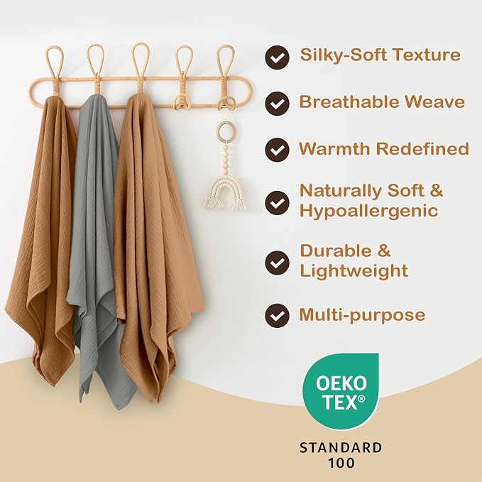 100% Organic Cotton 2 PK Baby Receiving Blankets Unisex 47x47 in | Oeko-TEX - Image 3