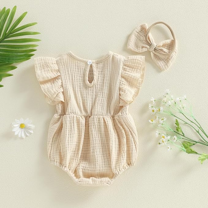 Kavousa Newborn Baby Girl Clothes Summer Bubble Romper Headband Outfit - Image 7