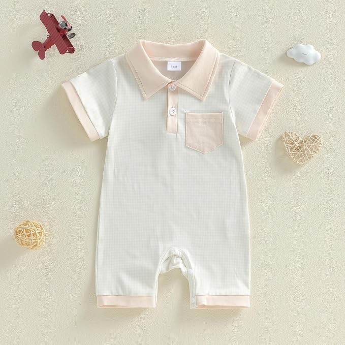 FOCUSNORM Newborn Baby Boy Summer Clothes Short Sleeve Lapel Jumpsuit Collar - Image 5