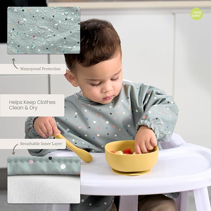 Waterproof Smock Baby Bibs for Eating | Long Sleeve Bib for Baby Led Weaning - Image 4