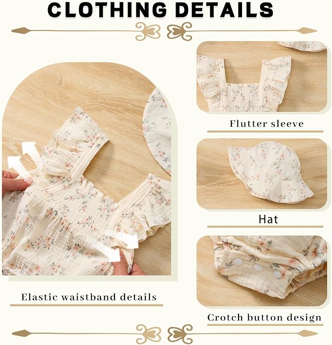 Baby Girl Floral Smocked Romper Outfit - Image 4