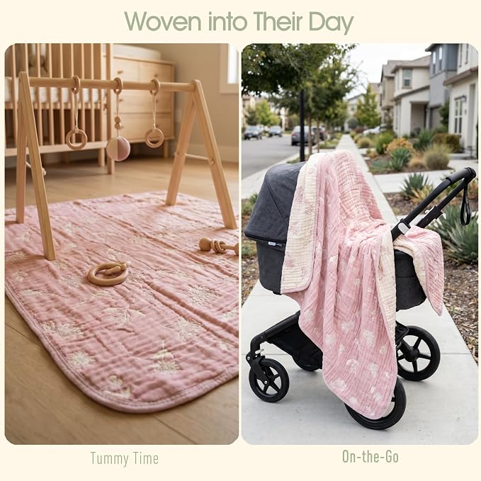 Muslin Baby Blanket, Organic Cotton Blend Jacquard | 43x43 Inches, Reversible - Image 4