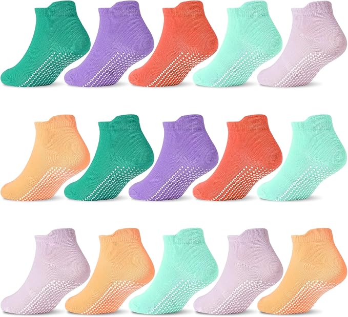 GRPSKCOS Non Slip Toddler Socks 15 Pairs Toddler Grip Anti Skid Low Cut Socks by GRPSKCOS