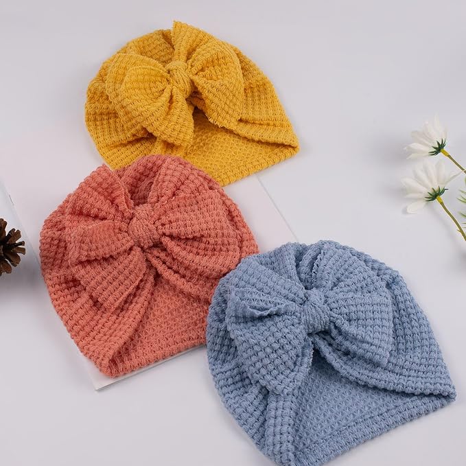 Baby Girls Hair Bow Turban Hat 6PCS Set, Top Bowknot Head Wrap Beanie India Caps - Image 3