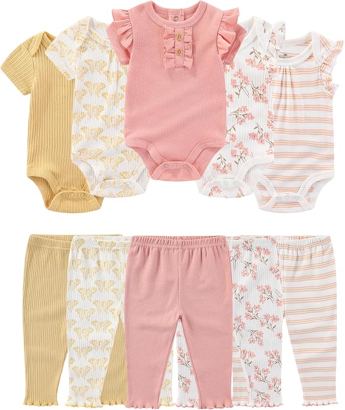 Baby Bodysuit and Pant Set Cotton Ribbed Mix Infant Girl Clothes | Unisex by ZAVBABY