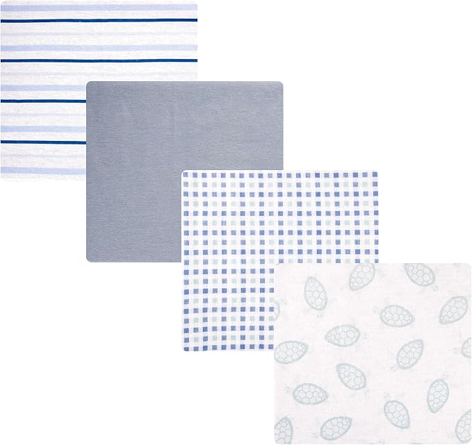 Hudson Baby Cotton Flannel Receiving Blankets 4-Pack, Little Sea Turtle by HudsonBaby