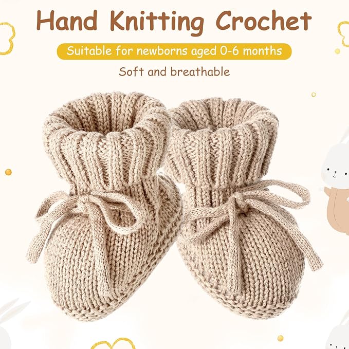 Evervibe 3 Pair Knitted Baby Booties | 100% Cotton, 0-6 Months Newborn - Image 4