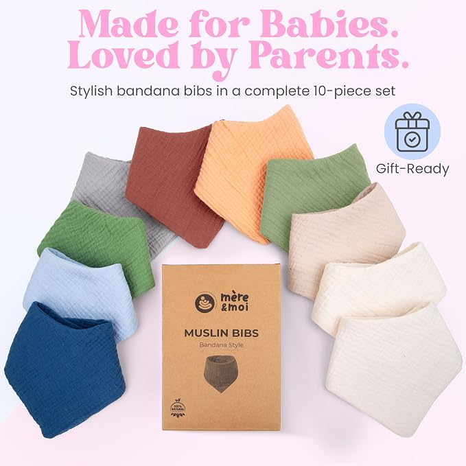 Mère & Moi Muslin Baby Bandana Bibs – 100% Cotton, Soft & Absorbent Drool & - Image 7