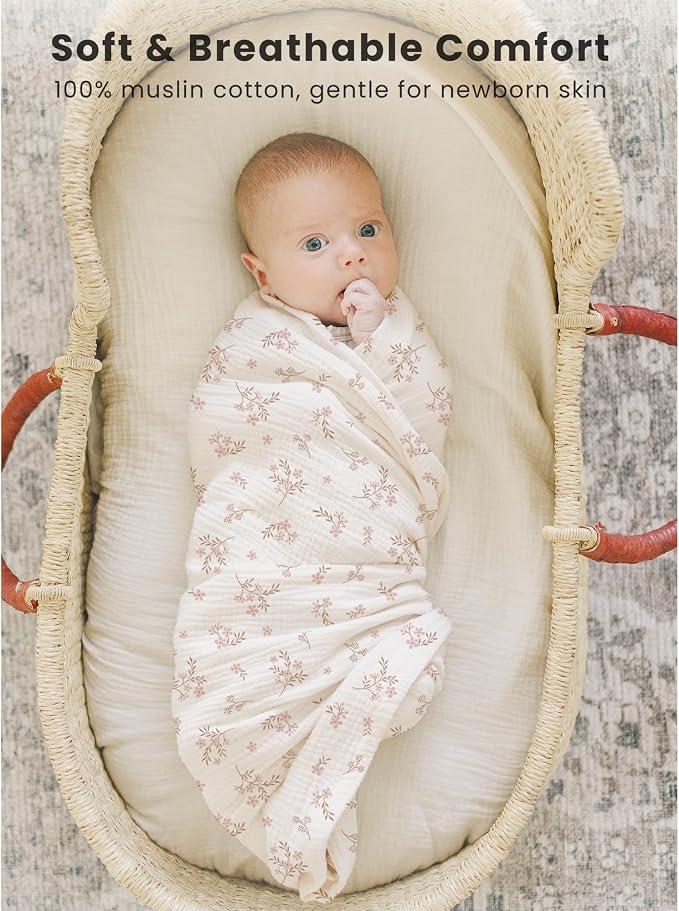 Konssy 3-Pack Muslin Baby Swaddle Blankets, 47 x 47 in Receiving Blankets | - Image 2