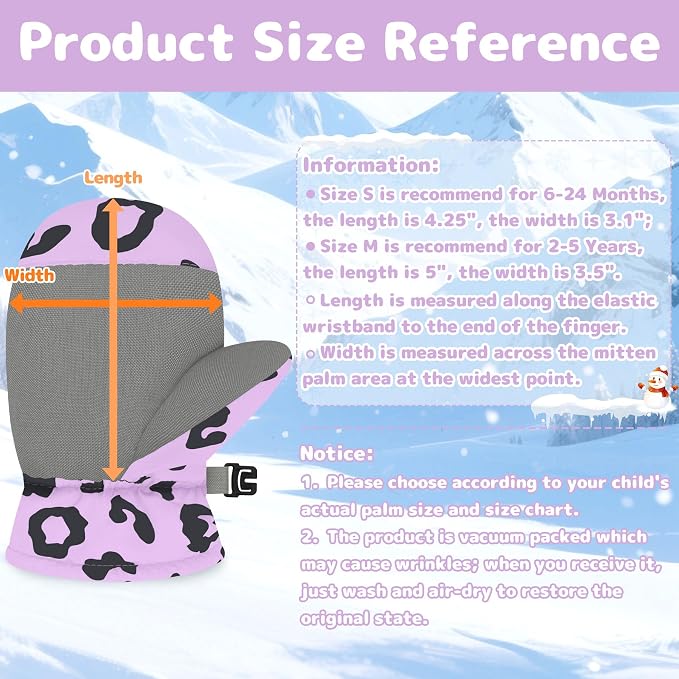 Olreco Baby Toddler Mittens Waterproof Infant Baby Winter Mittens Toddler Snow - Image 6