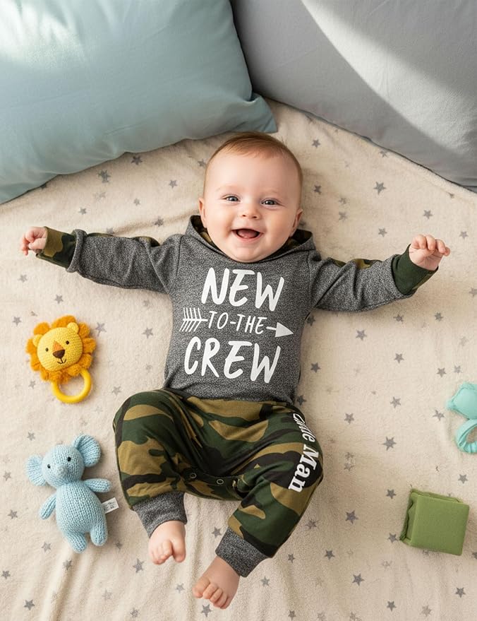 Fommy Newborn Baby Boy Clothes Plaid Letter Print Long Sleeve Hoodies + Long - Image 2