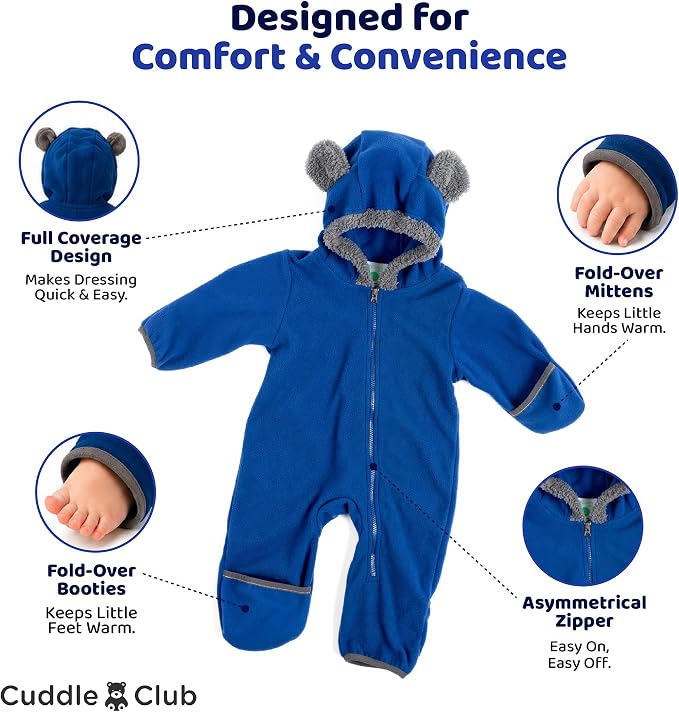 Cuddle Club Fleece Baby Bunting Bodysuit Hoodie, Newborn - Image 3