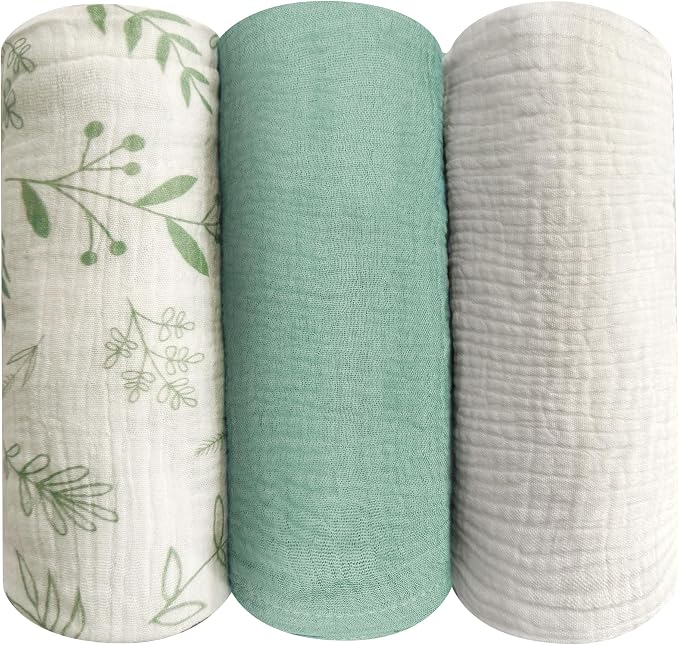 3 Pack Muslin Swaddle Blankets, 100% Cotton Receiving Blankets | 38" x 40" Size by Andreannie