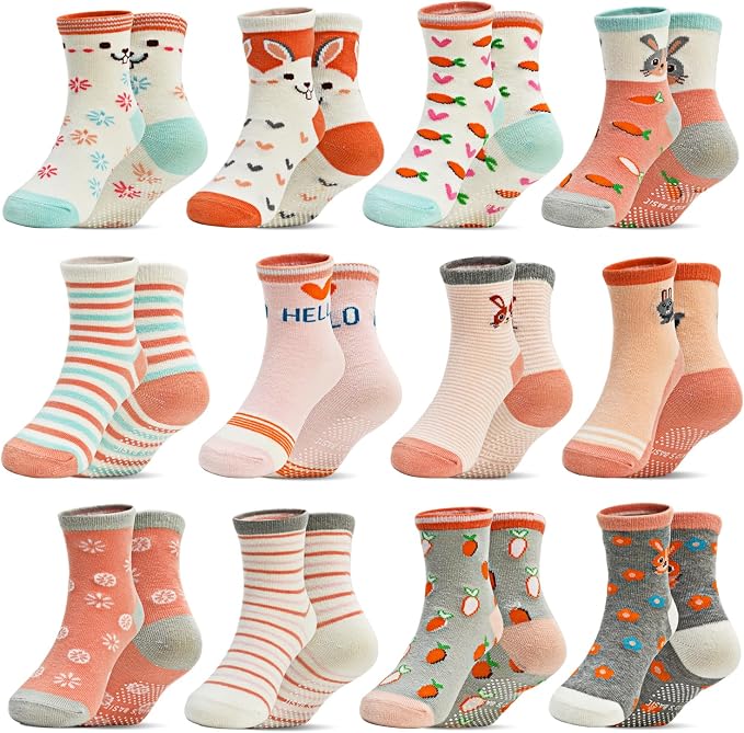 SkiBeaut Baby Toddlers Girls Socks, 12 Pairs Non Slip Kids Grips Toddler Grippy by SKIBEAUT