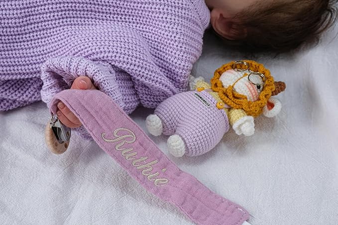 Personalized Bohemian Pacifier Clip Embroidered with Name is The Perfect Newborn Gift Made from eco-Friendly Bamboo! (Pink)