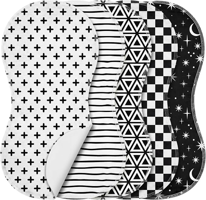 SmoothNovelty 5 Pack Black and White Baby Burp Cloths Soft Absorbent Burping by SmoothNovelty