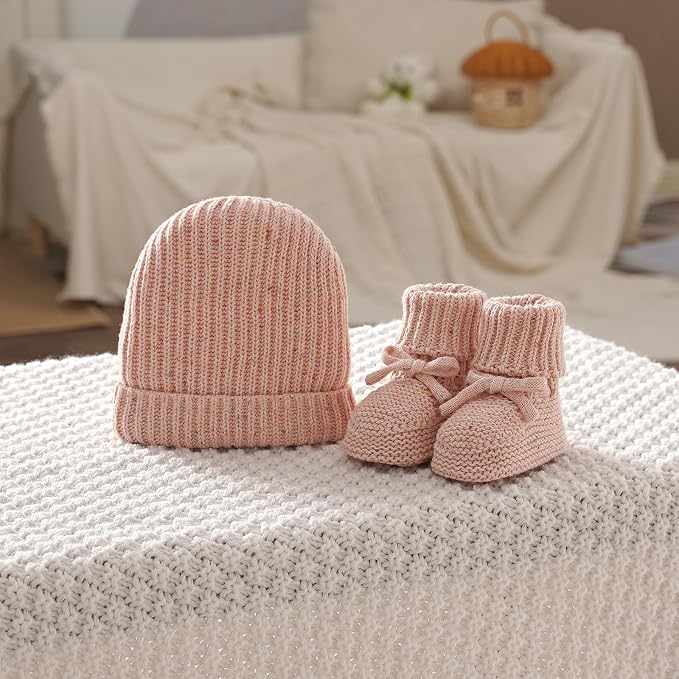 LAWKUL Baby Beanie and Booties 2-Piece Set | Newborn, Knit Hat, Cotton Sock - Image 6