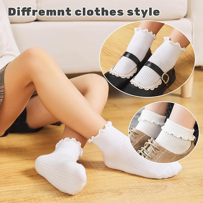 ANYANIME Toddler Socks Ruffle for Girls Baby Grip Socks Non Slip Cute Frill - Image 4