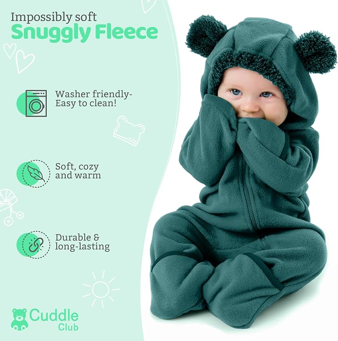 Cuddle Club Fleece Baby Bunting Bodysuit Hoodie, Newborn - Image 2