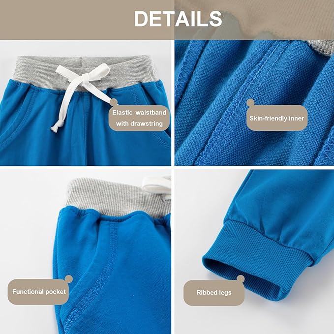 GFQLONG 3 Pack Toddler Boys Sweatpants Kids Active Jogger Pants with Pocket Drawstring