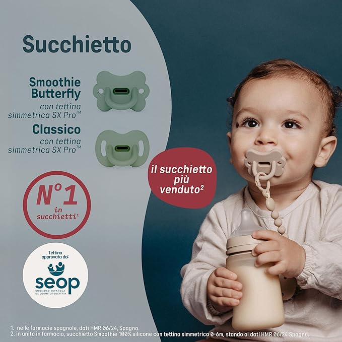 Color Essence SX PRO Silicone Baby Pacifier 1Pk, Made with 100% Soft Silicone, Baby Essentials Perfect for Breastfeeding Babies, Designed in Spain, 6-18 Mths, Blue