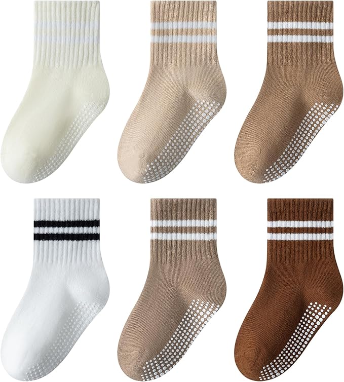 Toddler Non-Slip Socks Unisex Baby Grip Stripe Crew Cotton Socks | Seamless by AniKigu