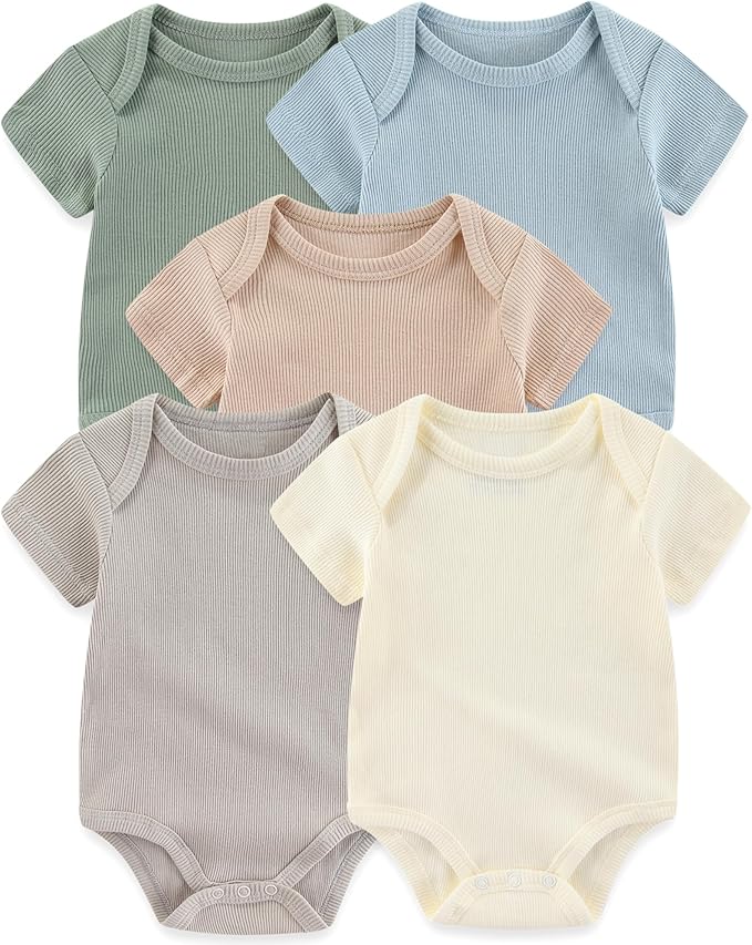 Baby Bodysuits Ribbed Mix Summer Newborn Boy Girl Clothes 5-pack | Multiple by ZAVBABY