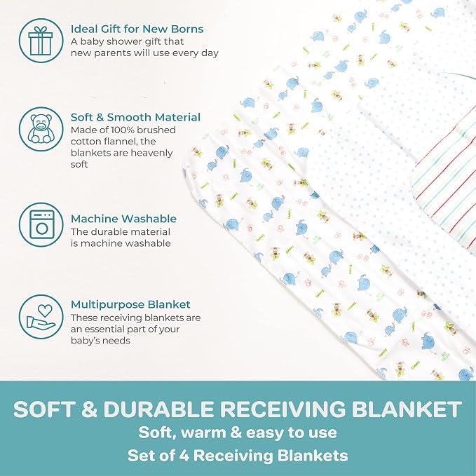 Spasilk Baby 4 Pack 100% Cotton Flannel Receiving Blanket - Image 4