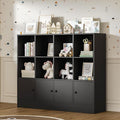 Black Bookshelf, Wood Bookcase with 3 Tier Shelves, 12 Cube Storage Organizer with Doors for Bedroom, Living Room, 47.8" W x 39.1" H