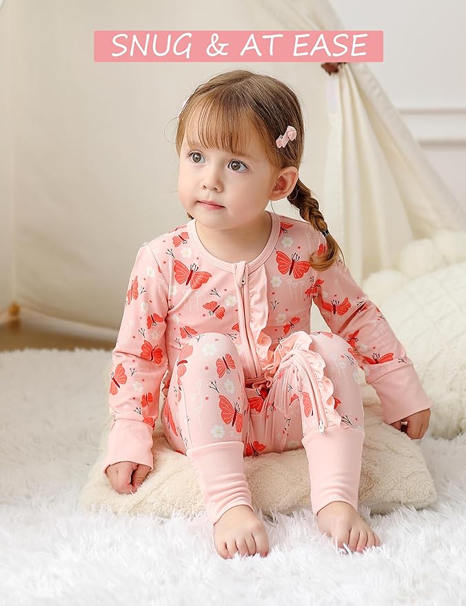 JunNeng Baby Girl Viscose from Bamboo Sleeper with Mitten Cuffs, 2 Way Zipper Romper, Sleep N' Play Pajamas 0-18 Months