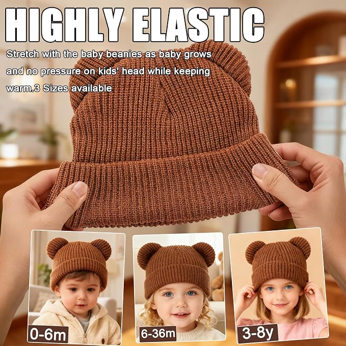 Baby Beanie Cute Toddler Winter Hat 3 Pack Soft Double Layers Knit Warm Cap - Image 3