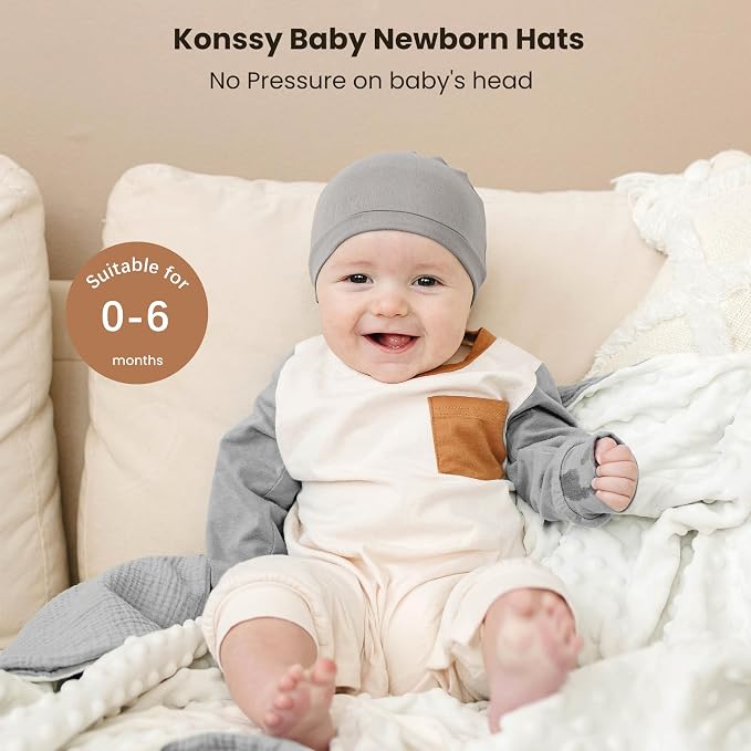 Konssy 6 Pack Baby Newborn Hats, Soft Beanie Hat - Image 2