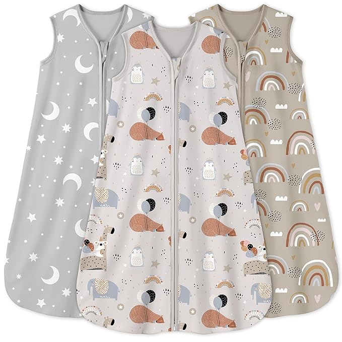 Yoofoss Baby Sleep Sack 12-18 Months 0.5 Tog Wearable Blanket for Baby, 3 Pack 100% Organic Cotton Infant Toddler Sleeping Sack 2-Way Zipper Lightweight Sleep Sack