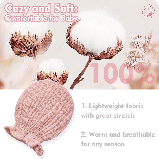 Pro Goleem Muslin Baby Mittens for Newborn, 100% Cotton No Scratch Soft - Image 5