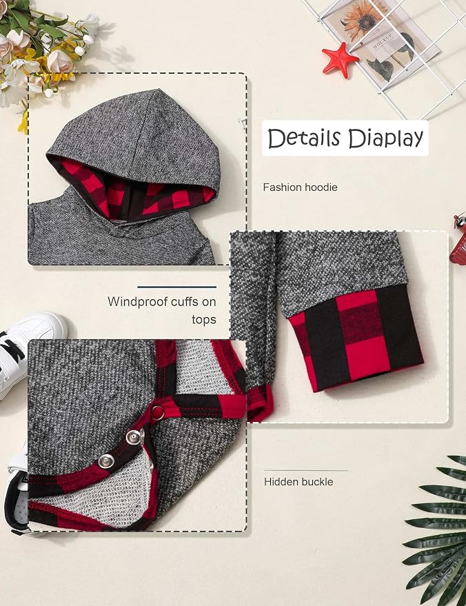 Fommy Newborn Baby Boy Clothes Plaid Letter Print Long Sleeve Hoodies + Long - Image 6
