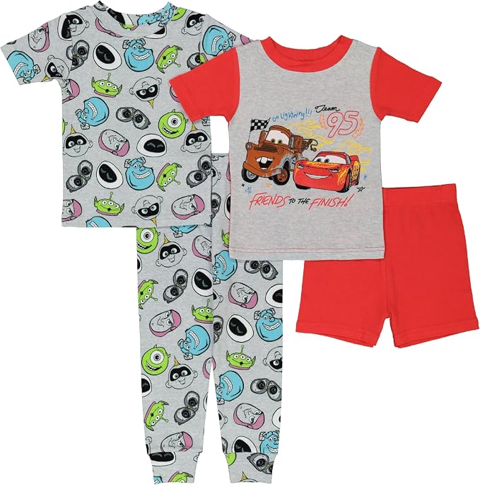 Disney Boys' 4-Piece Snug-fit Cotton Matching Comfortable Pajama Set, Soft & by Disney