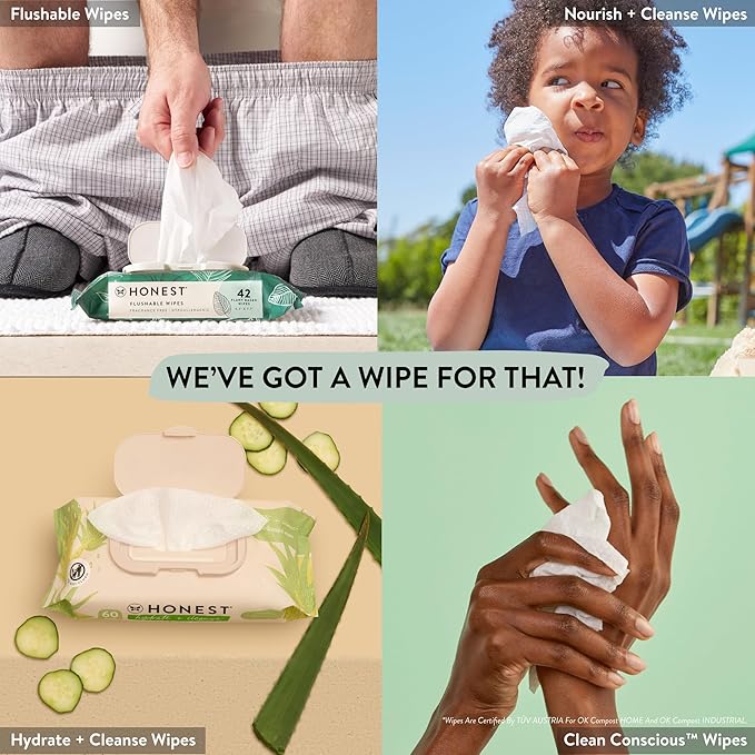 The Honest Company Clean Conscious Multi-Use Wipes | Hypoallergenic + Unscented for Sensitive Skin | Over 99% Water, Compostable, Plant Based, Baby Wipes | Pattern Play, 288 Count