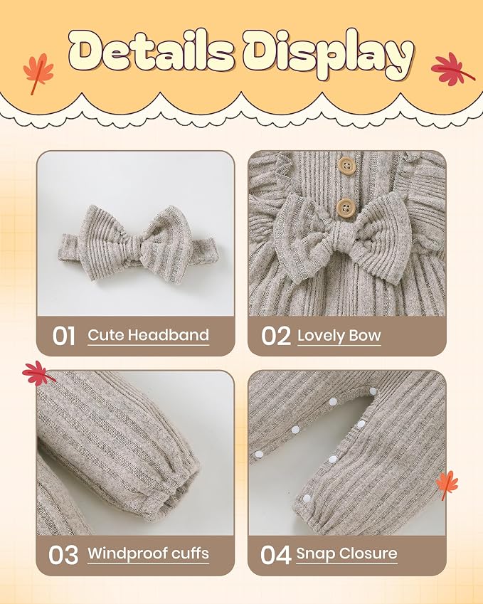 Mioglrie Newborn Baby Girl Clothes 1 Piece Infant Fall Winter Romper Outfit | - Image 4