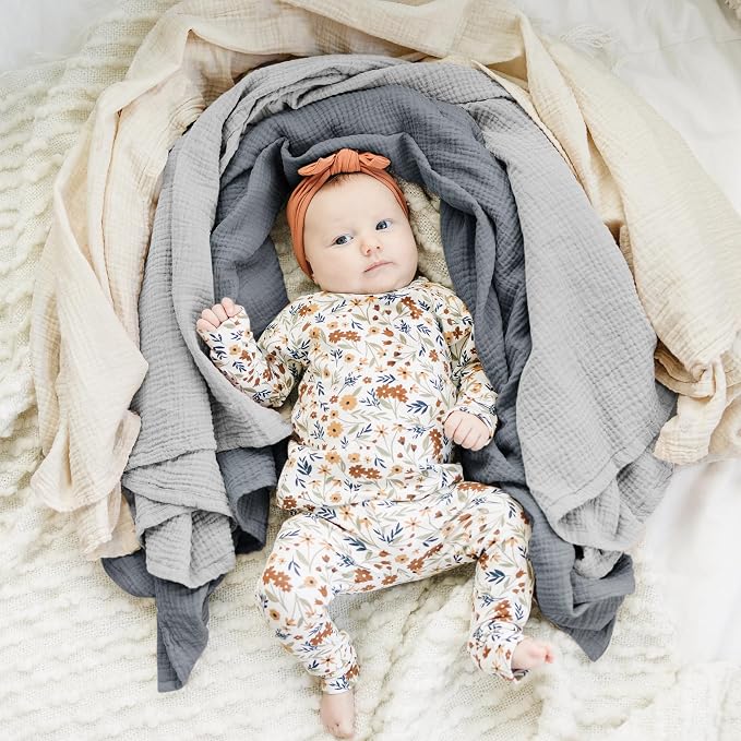 Konssy 3-Pack Muslin Baby Swaddle Blankets, 47 x 47 in Receiving Blankets | - Image 2