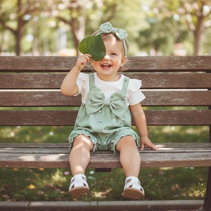YINGISFITM Newborn Baby Girl Summer Clothes Short Sleeve Bubble Romper Bow - Image 5