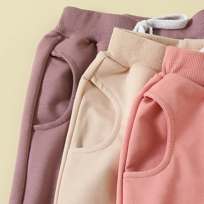 Sejardin Toddler Baby Boy Girl Pants 3 Pack Solid Color Elastic Waist Jogger Sweatpants Newborn Infant Casual Bottoms
