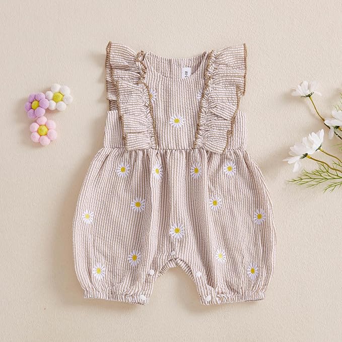 FOCUSNORM Newborn Baby Girl Summer Clothes Daisy Flying Sleeve Jumpsuit Romper - Image 5