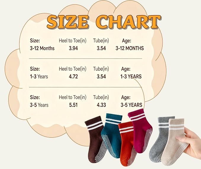 Toddler Grip Socks with Non-Slip Unisex Baby Stripe Crew Cotton Socks | Retro - Image 3