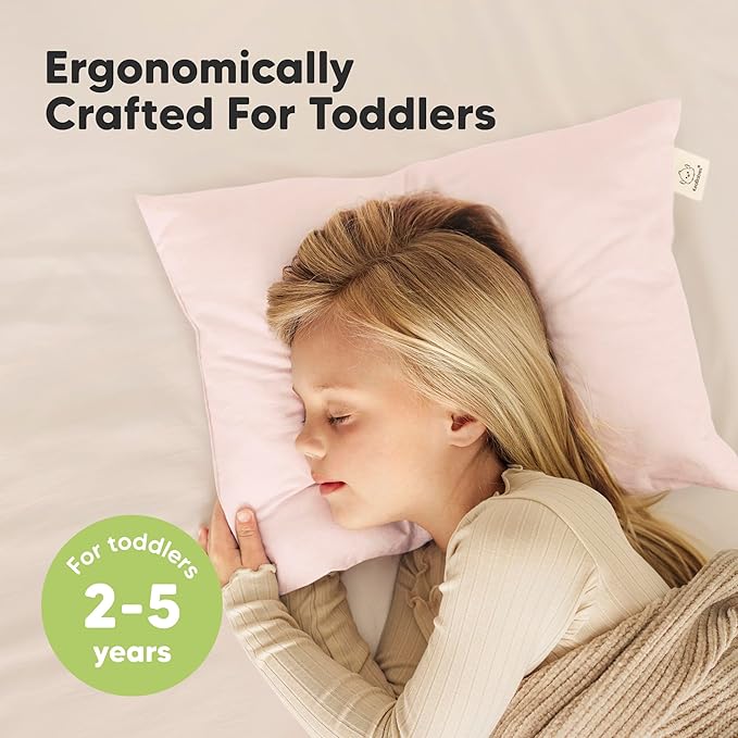 KeaBabies 2-Pack Toddler Pillow 14x20 - Soft Organic Cotton Kids Travel Bed Pillows for Sleeping, School, Nap, Machine Washable, Toddlers 2 to 5, Pillowcase Sold Separately (Mist Pink)