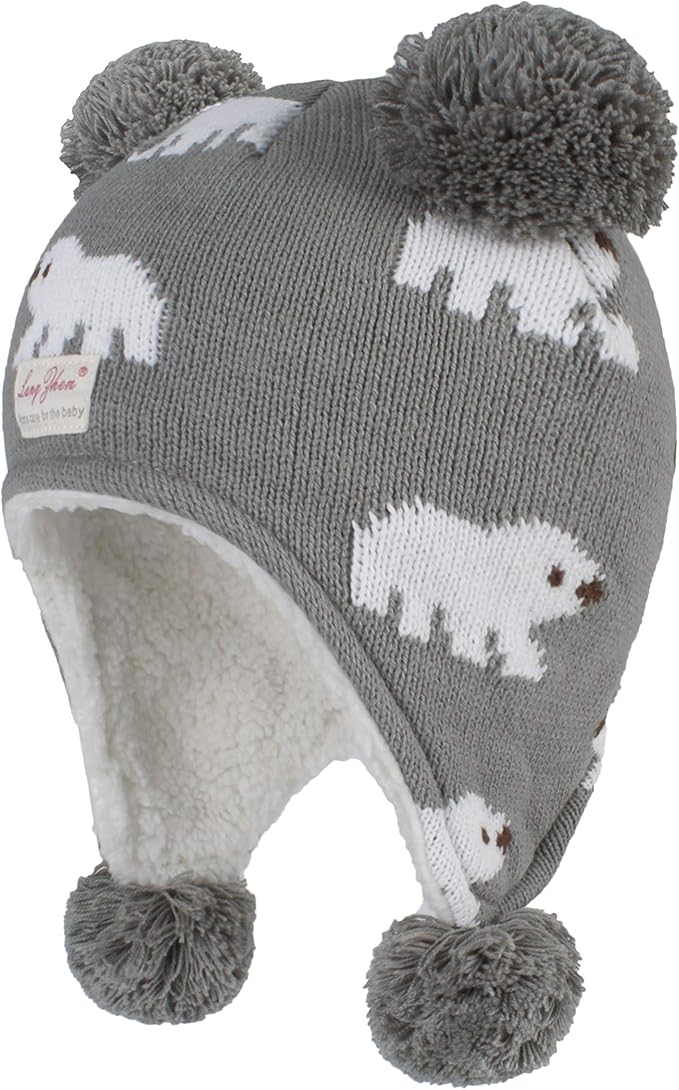 LANGZHEN Toddler Kids Infant Winter Hat,Earflap Knit Warm Cap Fleece Lined Beanie for Baby Boys Girls