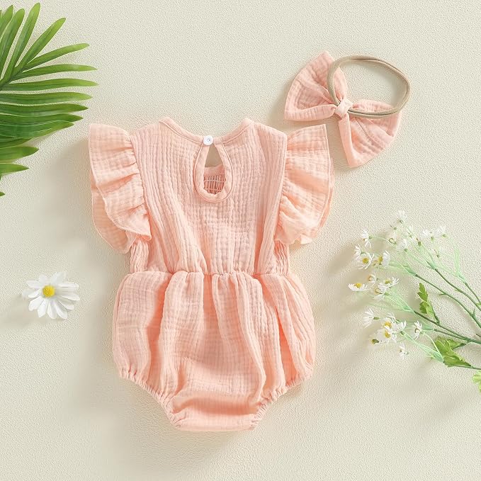 Kavousa Newborn Baby Girl Clothes Summer Bubble Romper Headband Outfit - Image 7
