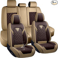 Car Seat Cover Full Set, Seat Cover for Cars, Car Seat Cover Car Seat Protector Waterproof Leather Car Seat Cushion Full Coverage Seat Cover Front and Back Seat Fit for Most Cars(5 Seat,Brown&Beige)