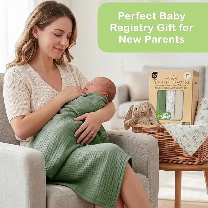 100% Organic Cotton 3 PK Muslin Blanket - Image 9