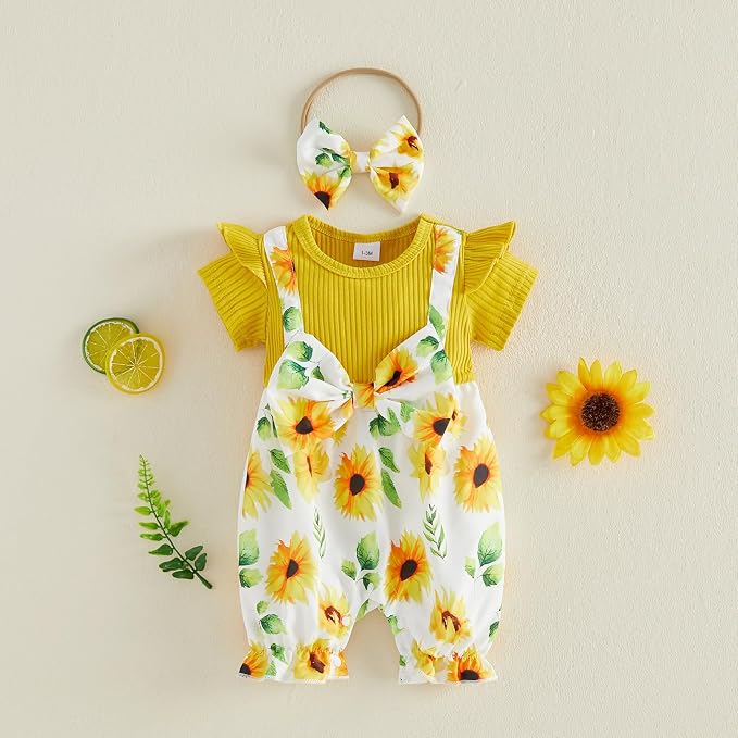 YINGISFITM Newborn Baby Girl Summer Clothes Short Sleeve Bubble Romper Bow - Image 4